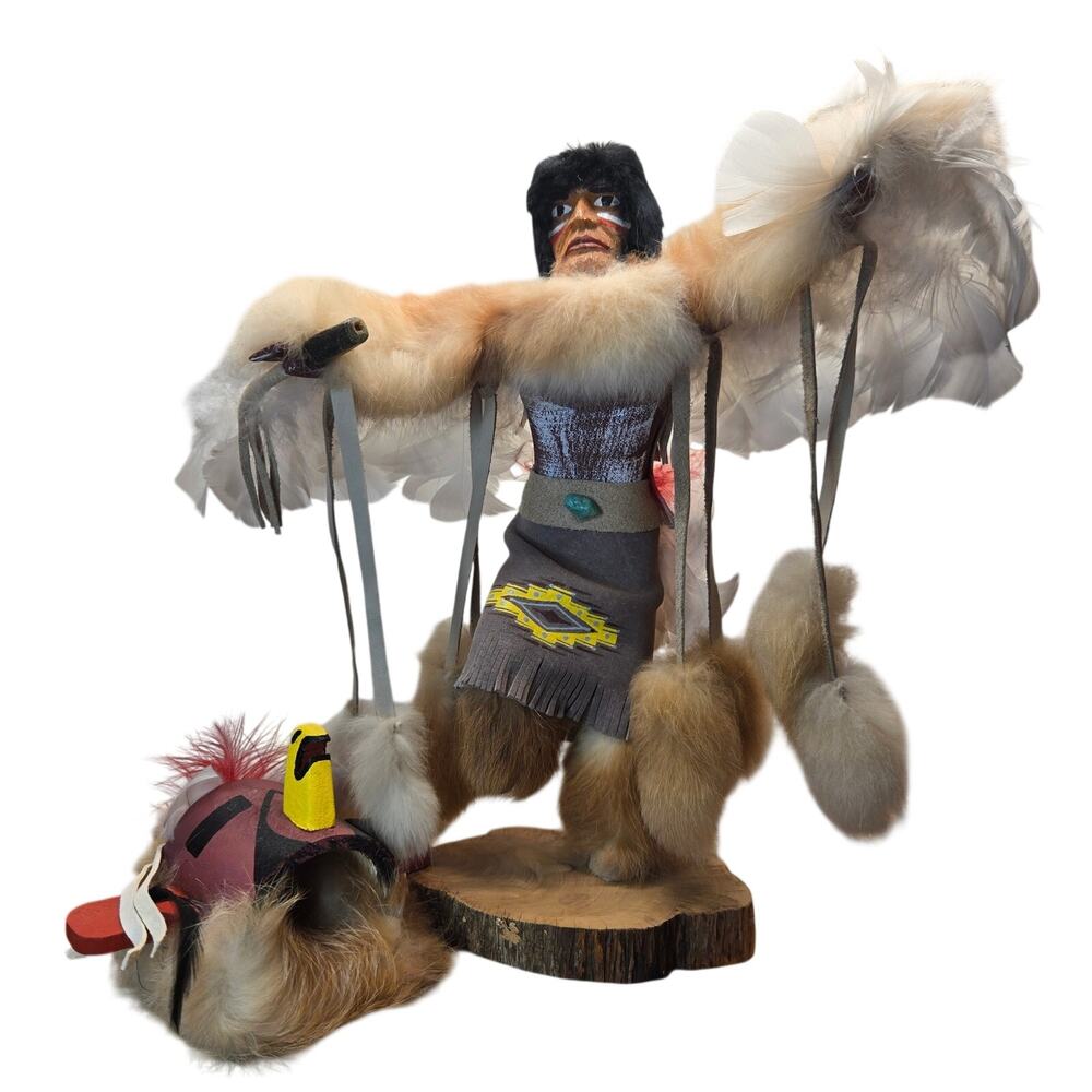 Vintage Navajo Kachina Doll Red Tail Hawk Signed F Charley Hand Carved 12"